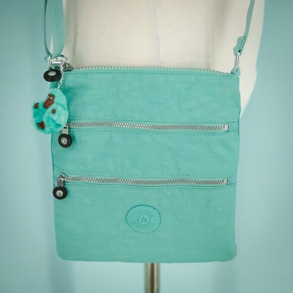 Kipling Aqua Blue Alvar Extra Small Mini Crossbody Zipper Nylon Purse Bag - Picture 2 of 5